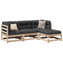 Vidaxl 4 -czesciowa sofa na patio z poduszkami sosna z litego drewna