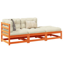 Vidaxl 3 -czesciowa sofa na patio z poduszkami wosk brazowy sosna z litego drewna