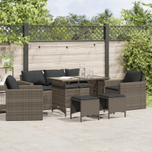 Vidaxl 6 -czesciowa sofa patio z poduszkami szary poli rattan