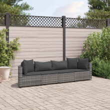 Vidaxl 4 -czesciowa sofa na patio z poduszkami szary poli rattan