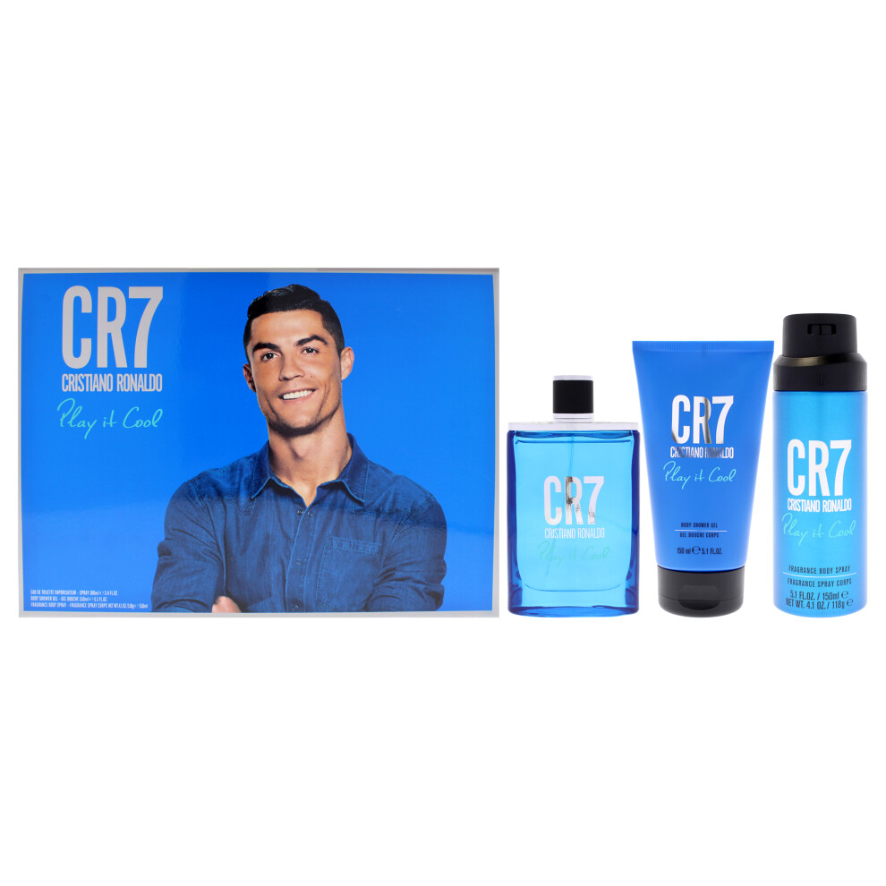 Play It Cool by Cristiano Ronaldo for Men - 3 Pc Gift Set 3.4oz EDT Spray  5.1oz Shower Gel  4.1oz Body Spray