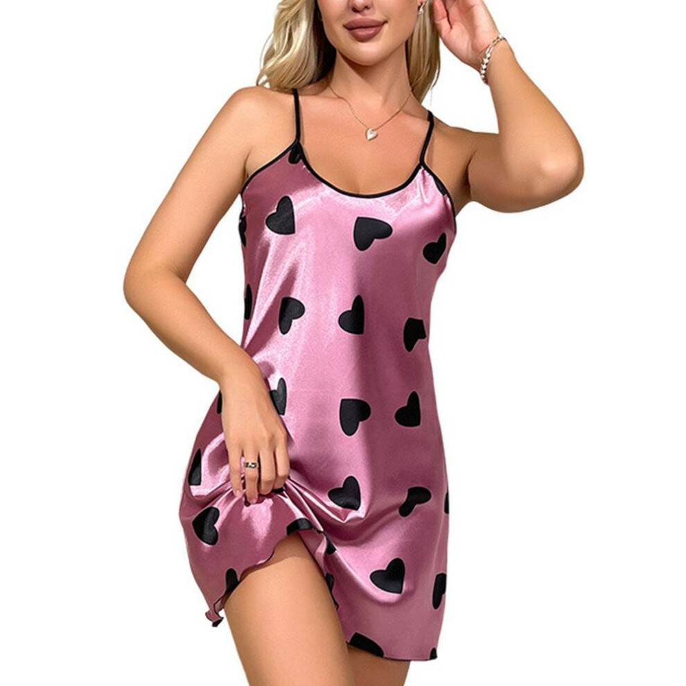 (purple, S(for 2-4kg)) Women Sleeveless Sleepwear Dress Heart Printing Spaghetti Straps Summer Nightwear Pajamas Red M