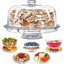 (Plastic)6 IN 1 Modern Design Multi Functional Cake Stand & Dome Plastic Cover Salad Bowl