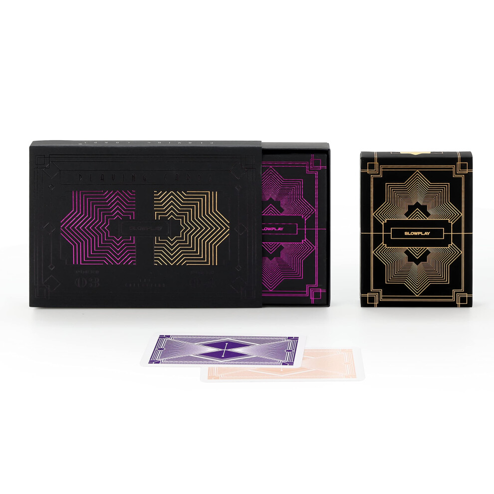 Slowplay 100% Plastic Playing Card Set 2 Decks (Purple & Gold) Jumbo Index Poker Size Superior Flexibility And Durability Waterproof & Washable