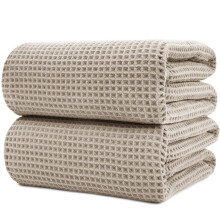 POLYTE Microfiber Quick Dry Lint Free Bath Sheet 70 x 35 in Set of 2 (Beige Waffle Weave)