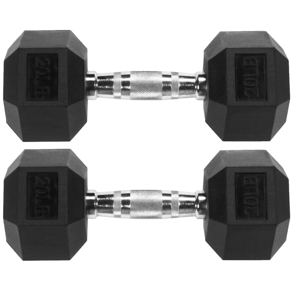 Fitvids Rubber Encased Hex Dumbbell 20LB Pair