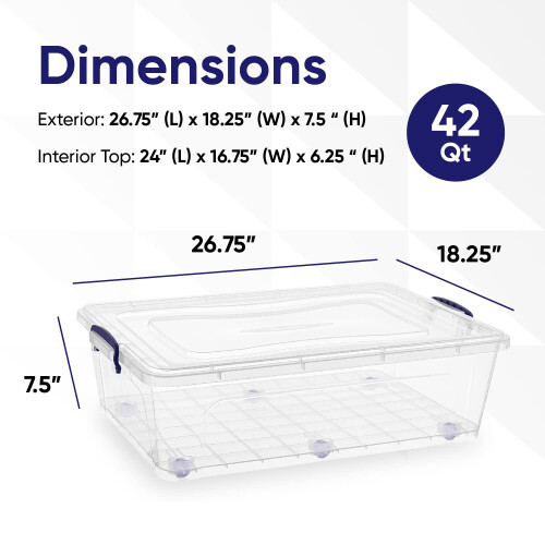 Superio Under Bed Clear Storage Bin with Lid, Stackable Plastic Storage Container with Latch Closure (42 Quart- Under Bed) 1