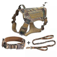 Dog Harness Military Dog Vest Collar Leash with Pouch And Patch, No Pull Tactical Dog Vest for Large Dog, Service Dog Harness for Training Hiking Tw