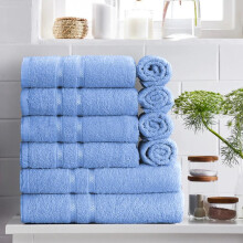 (SKY-BLUE) 10-Piece Cotton Towel Bale Set - Quick Dry, Perfect for Home, Gym, and Hotels Hand Bath Satin