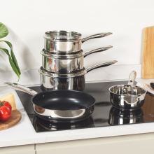 Russell Hobbs 5PC Pan Set Stainless Steel Non Stick Saucepans with Lid