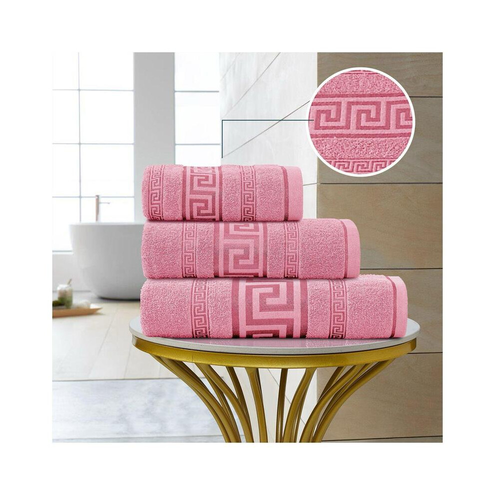 (Pink, Pack of 3 Bath Sheets) Egyptian Cotton Towel Set with Greek Border Design - Hand Towels, Bath Towels and Jumbo Bath Sheets Pack Aqua-image-OPC-PJ7T5C5-NEW