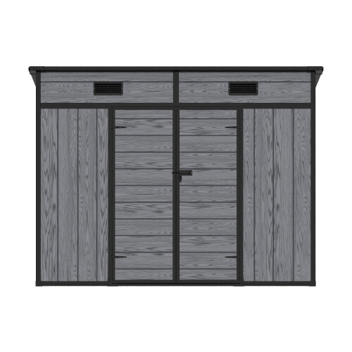 6.3x4ft Garden Plastic Storage Shed with Floor & Double Lockable Doors, Wood Grain Design 2
