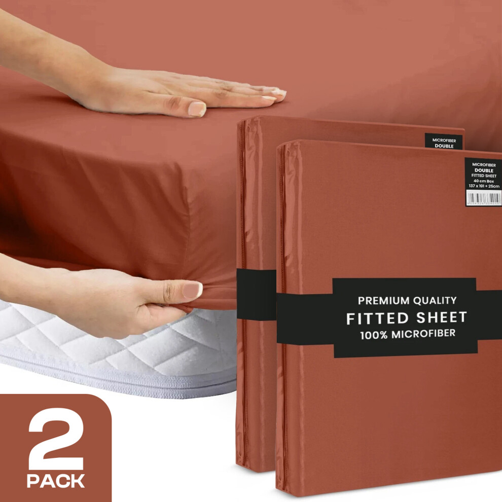 (Pack of 2 - Double (137x190cm), Rust Orange) 25cm Extra Deep Fitted Bed Sheet & Pillowcases-image-OPC-PJ7TSNJ-NEW