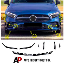 For Mercedes A Class W177 AMG Line Black Lip Fins Aero Splitter A35 A45