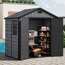 7.5x4.5ft Outdoor Shed Apex Roof Garden PP Tool Storage Shed Wood Grain Design