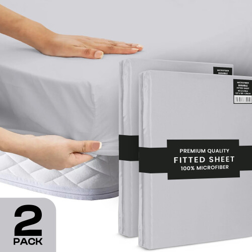 (Pack of 2 - Single (90x190cm), Silver) 25cm Extra Deep Fitted Bed Sheet & Pillowcases