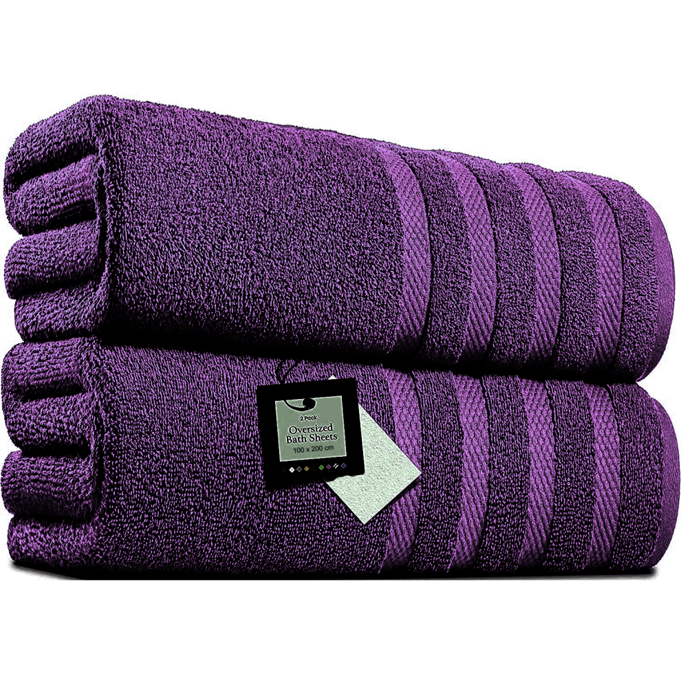 Towelbay 2 X Big Super Jumbo Bath Sheets -100 X 200 Cm- Egyptian Cotton Soft Xxl Bath Towels (Plum)