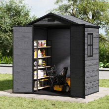 6x4.4ft Plastic Corrosion-Resistant Garden Storage Shed, Dark Grey Wood Grain