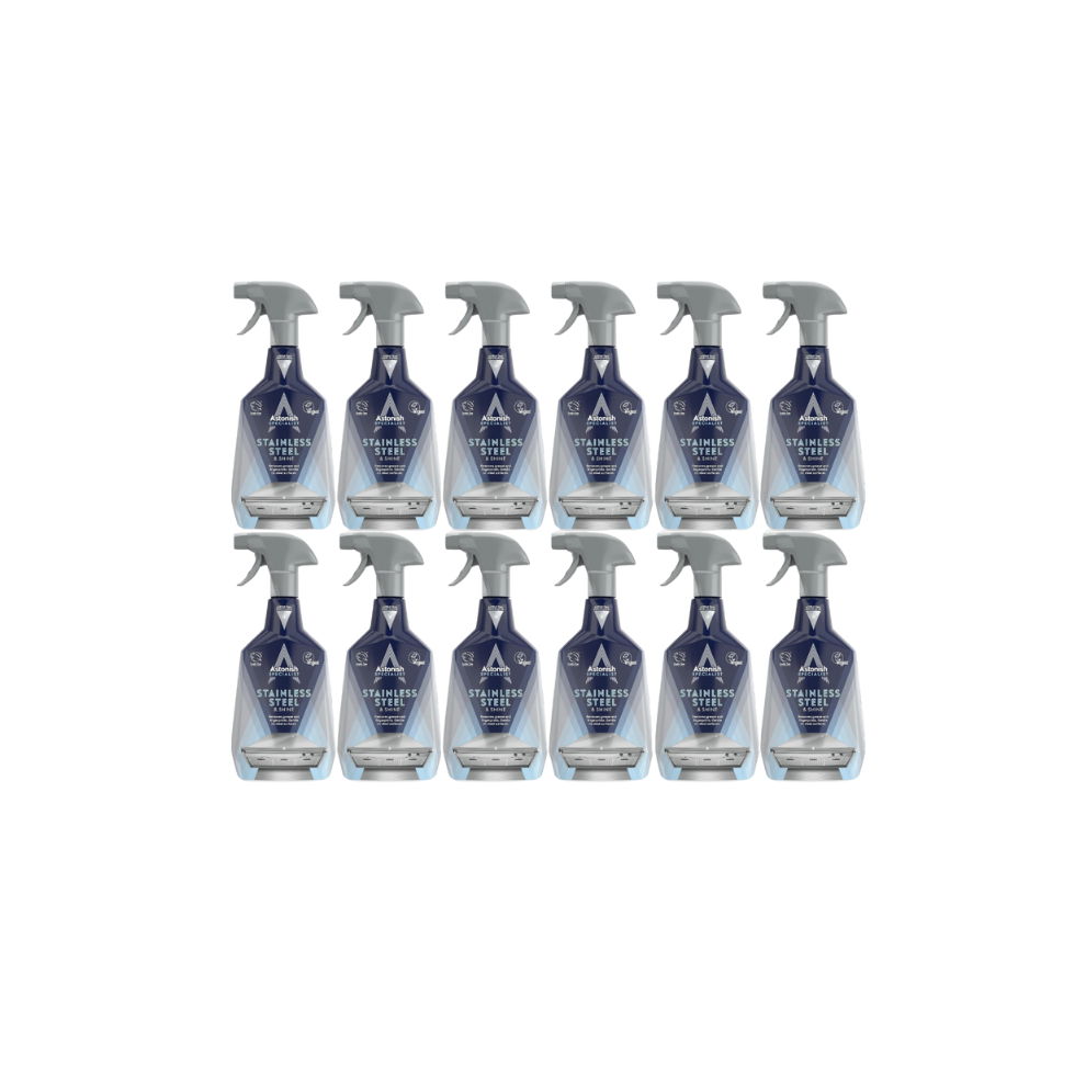 Astonish Stainless Steel Shine Cleaner Kitchen Grease Grime Dirt Spray 12X750ml