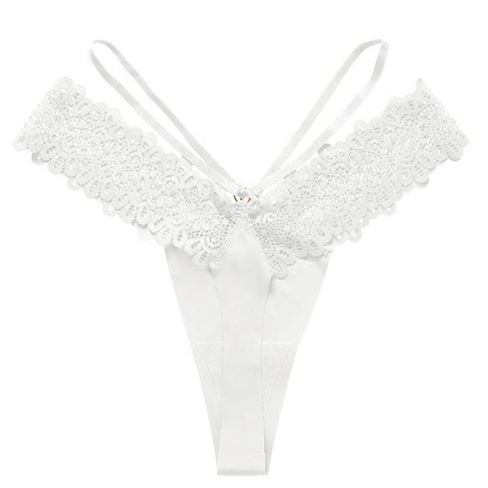 Cinoon White (, L) Women Sexy Lingerie G String Lace Panties Femal Low-Waist Cross Bandage Seamless Temptation Underwear Comfort Intimate