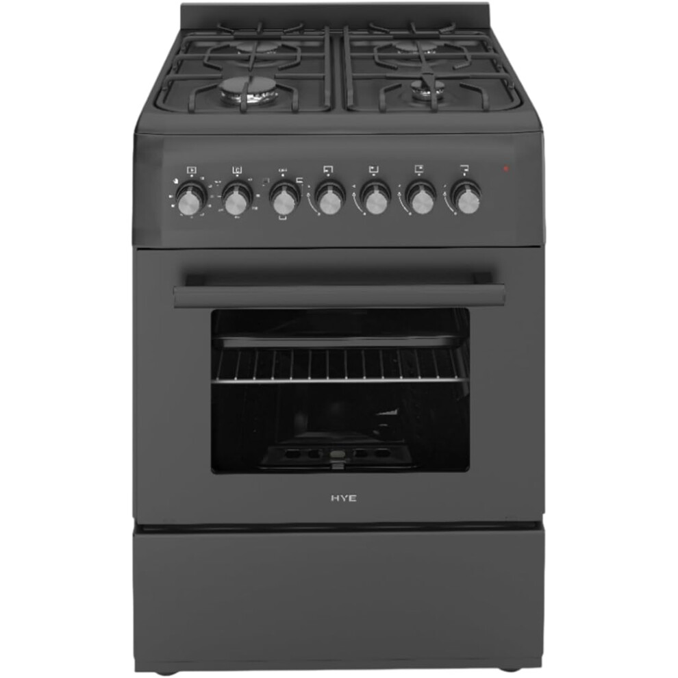 Hyes Freestanding Gas Cooker 60Cm With 62L Electric Oven, 4 Gas Burners, Timer, Child Lock, Accessories, Adjustable Alarm, Easy Controls ,Modern Design