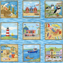 Seaside Scene Image Panels Quilting Fabric 50 Panels Each 8cm Square