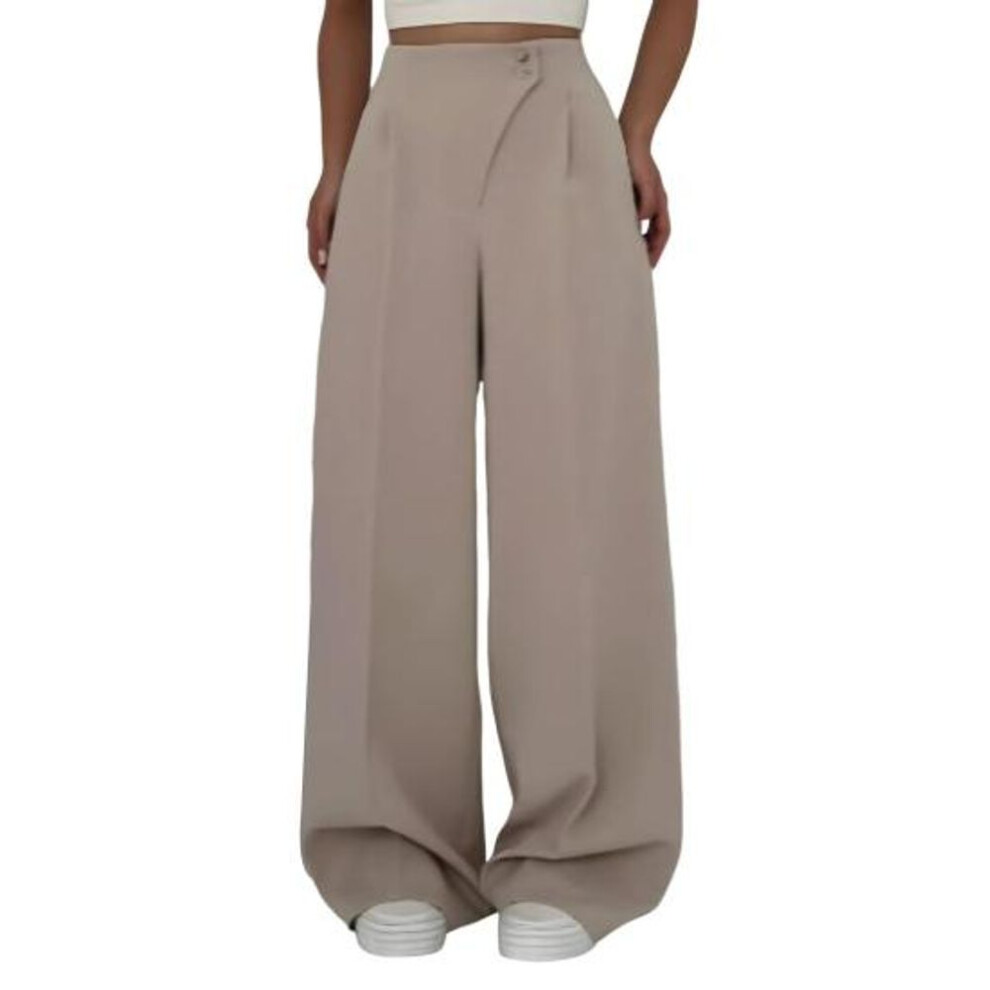 (khaki, XL) Women Suit Pants High Waist Straight-leg Wide-leg Ol Commuter Style Casual