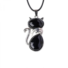 (pietra nera) Collana con ciondolo a forma di gatto in cristallo unico, affascinante collana con ciondolo a forma di gatto in cristallo, com