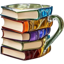 Bemalte Buchtasse, neue 3D-bemalte Glas-Buchtasse, kompatibel mit heißen oder kalten Getränken, neuartige Kaffeetasse in Stapelform mit Büch