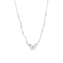 Schmetterlings-Halskette, kompatibel mit Damen, silberner Mondstein-Anhänger, zierlicher Statement-Kristall, süßer bunter Regenbogen-Schmuck