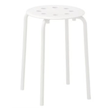 White Stackable Plastic Stool Round Top Backless Design Metal Leg