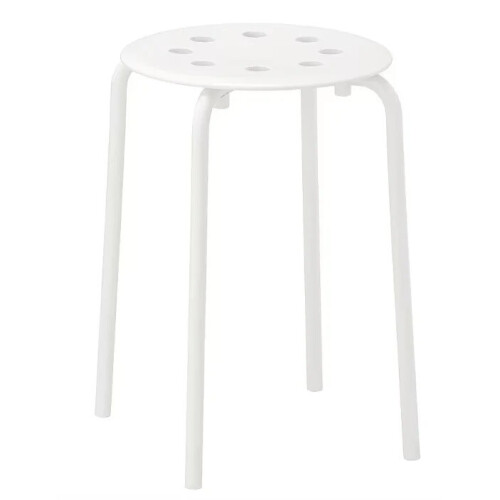 White Stackable Plastic Stool Round Top Backless Design Metal Leg