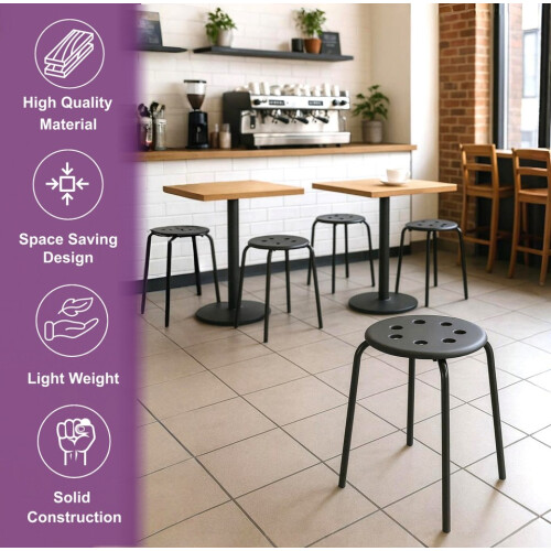 Stackable Stool Round Seat Top Backless Design Metal Leg home office 2