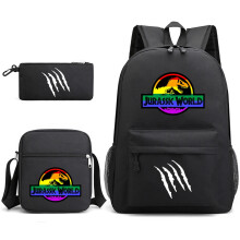 (Black, B) Jurassic World School Bag Backpack Pencil Case Shoulder Bag Three-piece Set