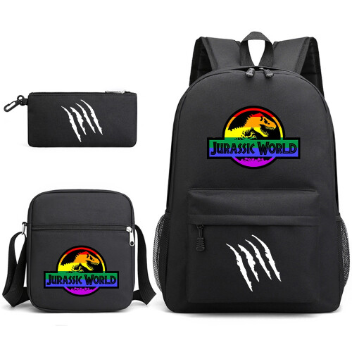 (Black, B) Jurassic World School Bag Backpack Pencil Case Shoulder Bag Three-piece Set