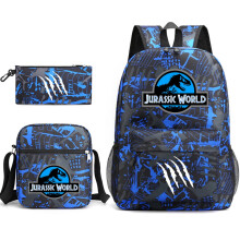 (Blue Pattern, C) Jurassic World School Bag Backpack Pencil Case Shoulder Bag Three-piece Set