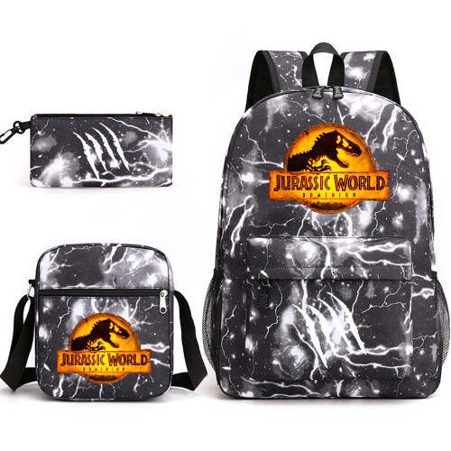 (Lightning Black, D) Jurassic World School Bag Backpack Pencil Case Shoulder Bag Three-piece Set