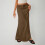 (L, coffee) Boho Style Maxi Skirt High Waist Adjustable Drawstring Long Skirt 6