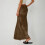 (L, coffee) Boho Style Maxi Skirt High Waist Adjustable Drawstring Long Skirt 8