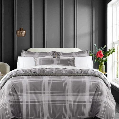 Imperial Rooms (Double) Reversible Duvet Quilt Covers Grey Bedding Set UK 2