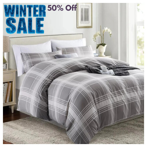 Imperial Rooms (Double) Reversible Duvet Quilt Covers Grey Bedding Set UK
