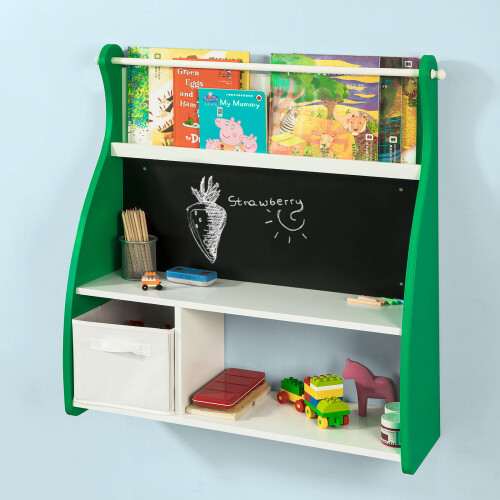 SoBuy Green Wall Mounted Kids Bookcase with Blackboard 1