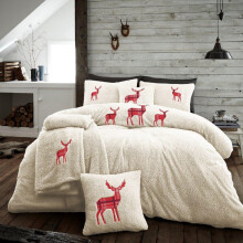 (Double) Teddy Bear EMB Stag Fleece Duvet Cover Set - Cream