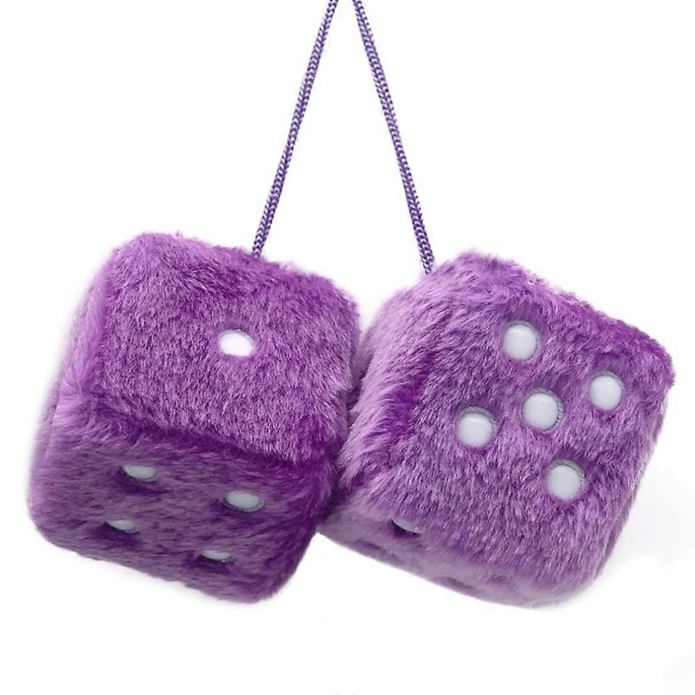 A Pair Of Retro Square Mirror Hanging Couple Fuzzy Plush Dice With Dots Compatible With Car Decoration (Purple) Purple 9169529010721
