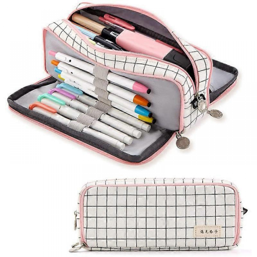 ANGOO Pencil Case Big Capacity 3 Compartments Canvas compatible with Teen,A