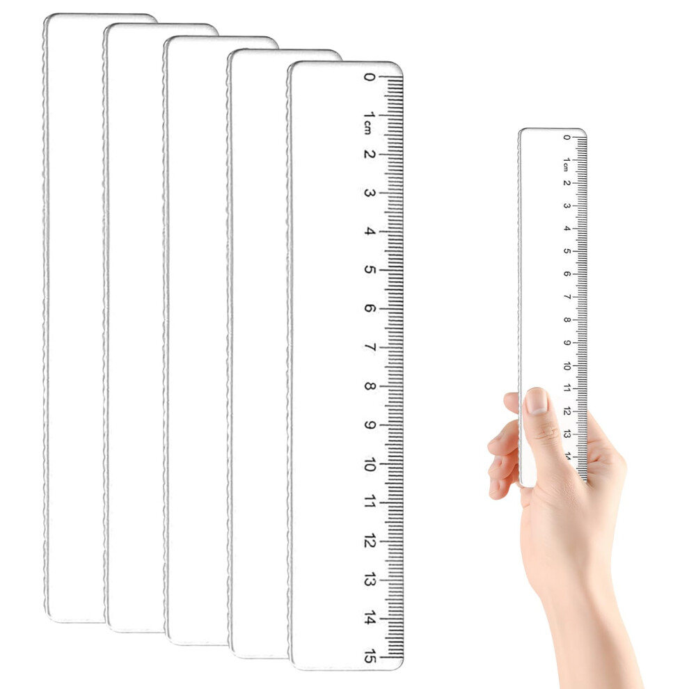 Pack of 5 Rulers 15 cm, Small Ruler Primary School, Children's Class Rulers, School Flexible compatible with Small Transparent, Transparent-image-OPC-PJ7TWM9-NEW