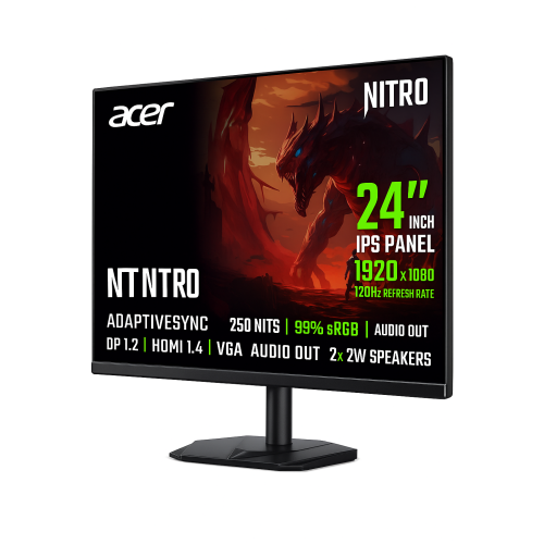 Acer 24-Inch Acer Nitro Gaming Monitor IPS Panel, 120Hz, AdaptiveSync, 1ms Response