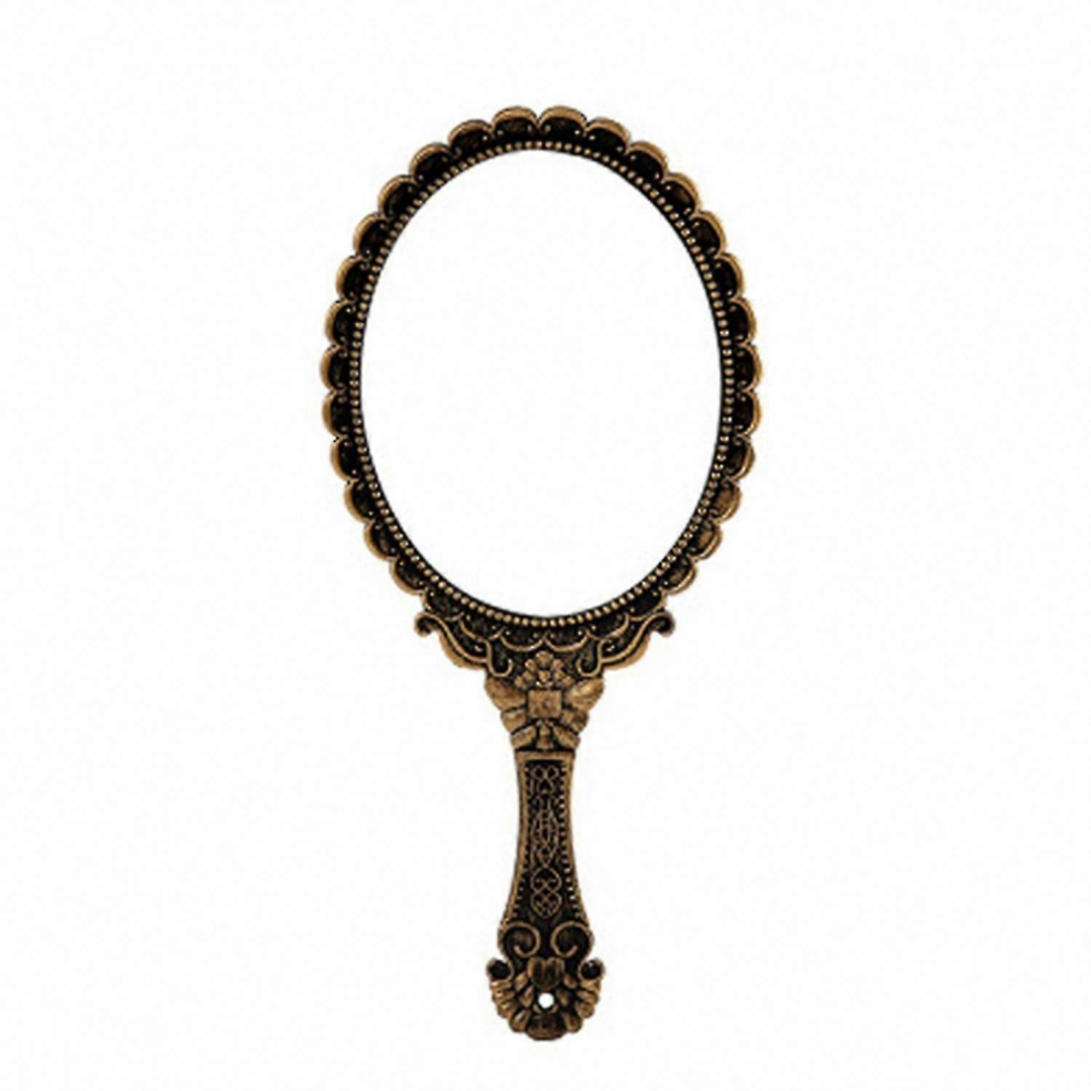 (Antique Brass)Portable Vintage Hand Held Face Mirror with Handle