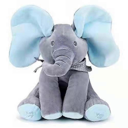 Peluche éléphant bleu chantant cache-cache, jouet musical interactif