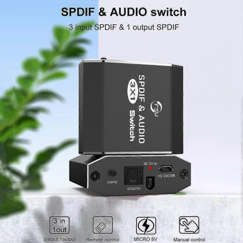 Διακόπτης Spdif & Audio, οπτικός διαχωριστής 3 σε 1 εξόδων, ψηφιακός οπτικός διακόπτης 1